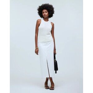 Madewell Crochet-Knit Crewneck Sweater Tank in Bright Ivory